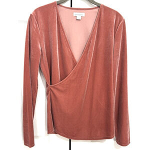 Sundance Women’s Sz S Morgan Velvet Faux Wrap Top Blush Pink Surplice